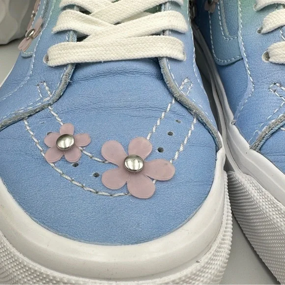 Vans Women’s Sandy Liang High Top Blue and Green Leather Boots Sneakers Size 5.5 - Picture 4 of 11